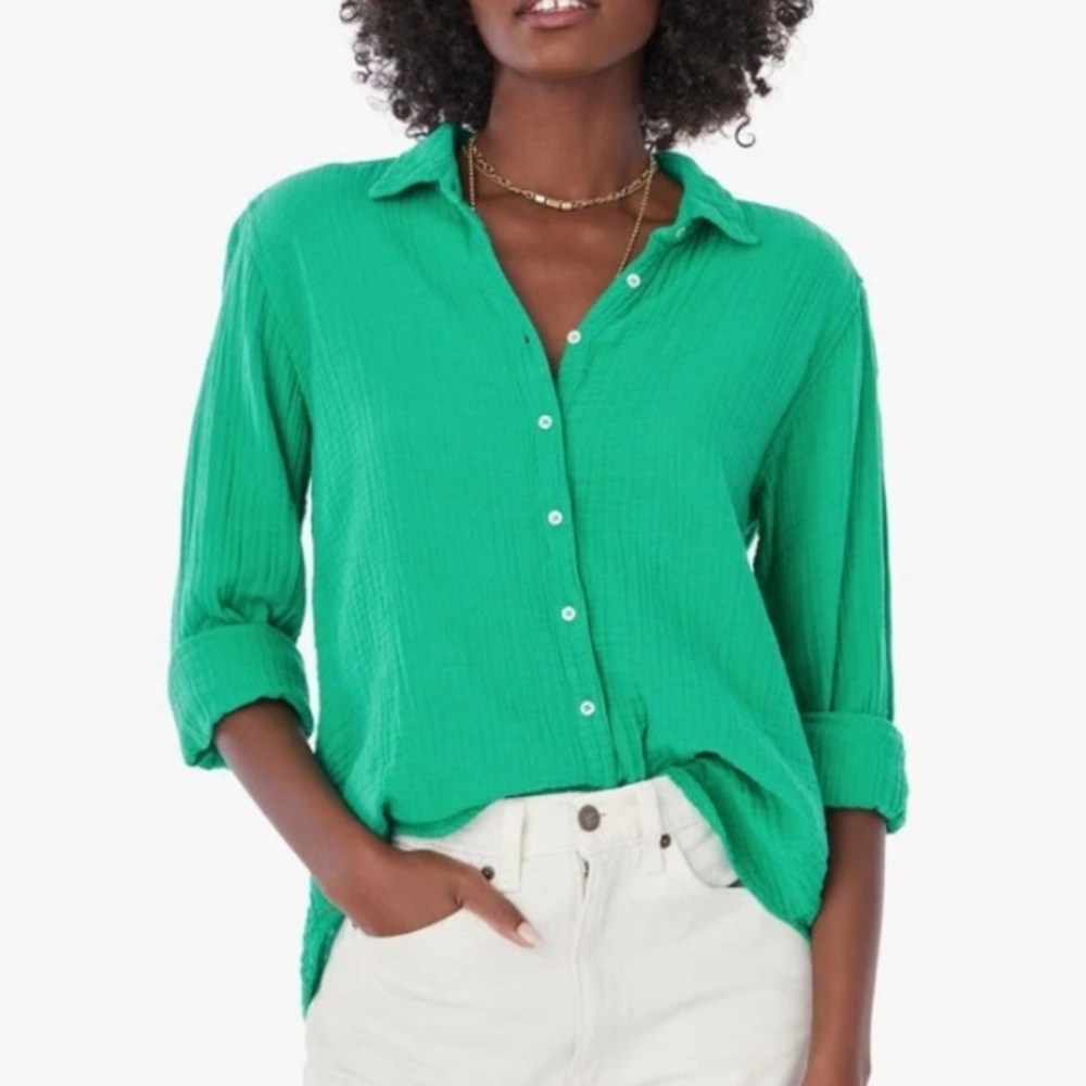 XiRENA Chelsea Gauze Scout Button Down Shirt Apple Green Large - Picture 3 of 14